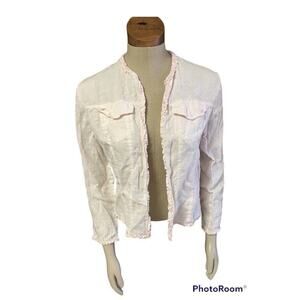 Chico's Cardigan Womens Size 1 Pink Linen Open Front‎ Long Sleeve Solid